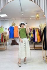 Áo thêu sát nách nút bọc Hoa Gió linen tưng premium Cói Design