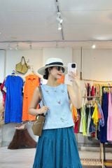 Áo thêu sát nách nút bọc Hoa Gió linen tưng premium Cói Design