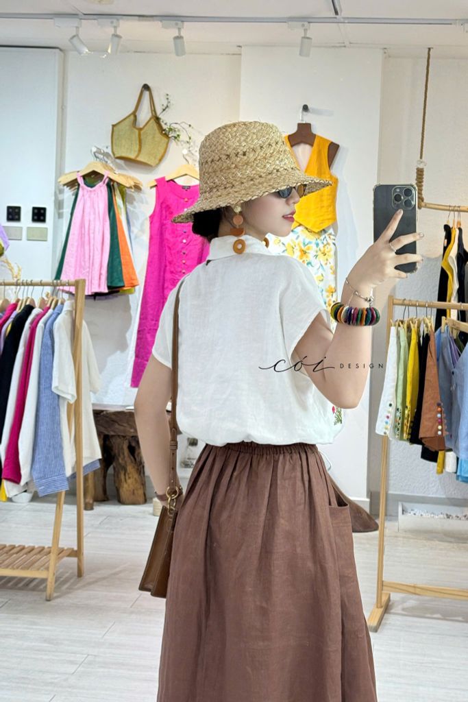 Chân váy dáng dài bo gấu linen tưng premium Cói Design