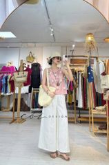 Áo sát nách thêu tay hoa rơi viền sò linen tưng premium Cói Design