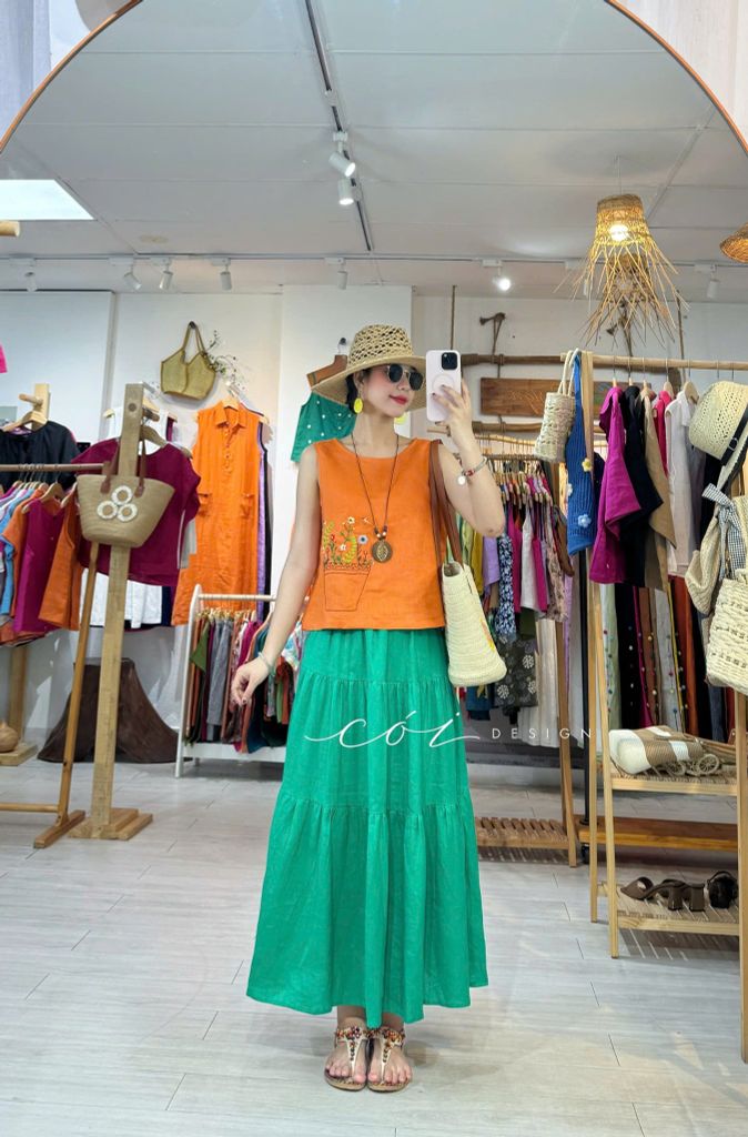 Áo nút bọc màu Vườn Hoa Trong Túi tưng premium Cói Design