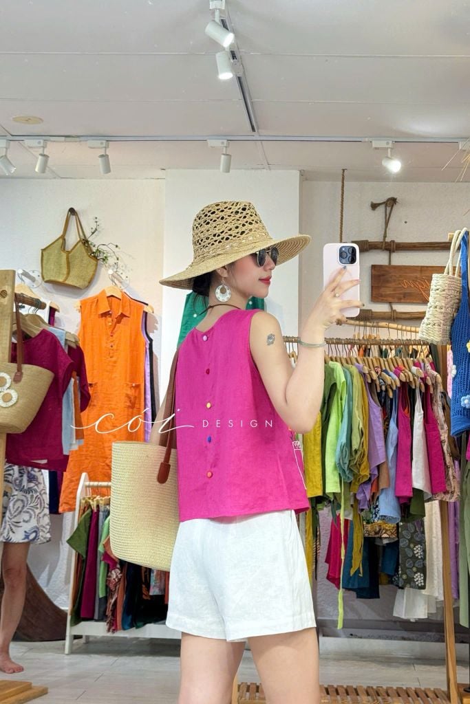 Áo nút bọc màu Vườn Hoa Trong Túi tưng premium Cói Design