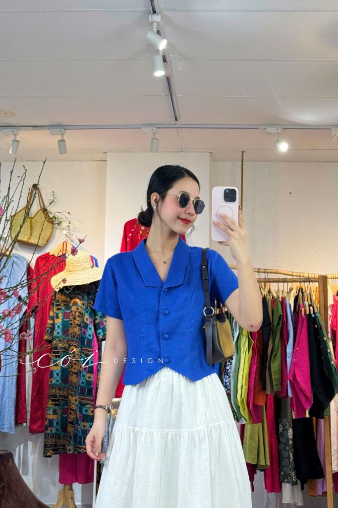 Áo cổ cánh én tay ngắn linen tưng premium Cói Desgin