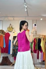 Áo sát nách nút bọc lưng (khuy dây) linen tưng premium Cói Design
