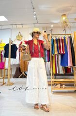 Áo sơ mi phối dây họa tiết linen tưng Cói Design
