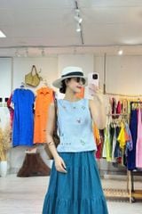 Áo thêu sát nách nút bọc Hoa Gió linen tưng premium Cói Design