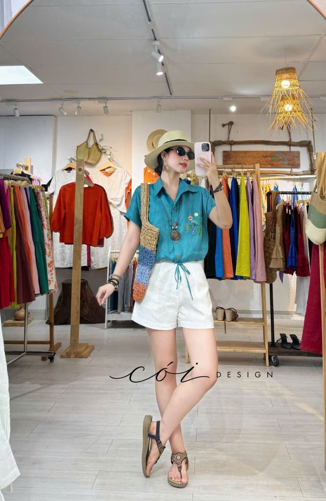 Áo thêu Đồng hoa linen tưng premium Cói Design