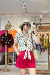 Áo tay ngắn thắt nơ linen Cói Design