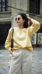 Áo cổ V tay manset linen tưng premium Cói Design