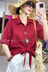 Áo sơ mi thắt nơ linen tưng premium Cói Design