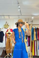 Áo sơ mi phối dây họa tiết linen tưng Cói Design