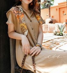 Đầm sơ mi suông vạt bầu linen tưng premium Cói Design