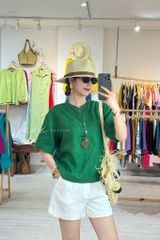 Áo cổ trụ tay ngắn nút bọc màu linen Tưng Cói Design