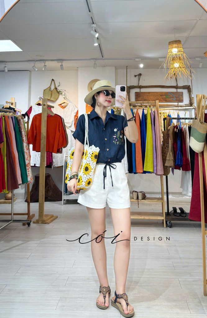 Áo thêu Đồng hoa linen tưng premium Cói Design
