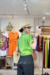 Áo tay ngắn thắt nơ linen Cói Design