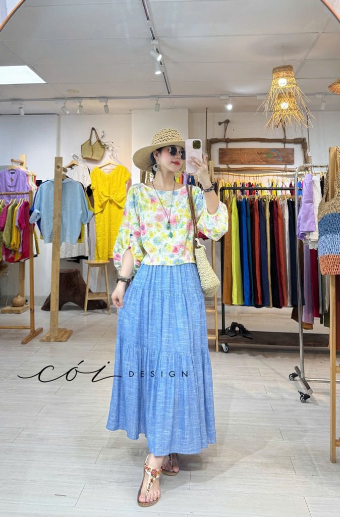 Áo tay phồng phối nơ lưng linen tưng premium Cói Design