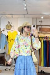 Áo tay phồng phối nơ lưng linen tưng premium Cói Design