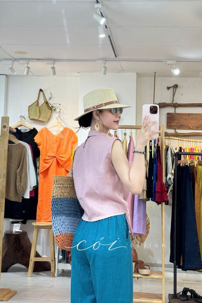 Quần suông phối bèo lai túi linen tưng premium Cói Design