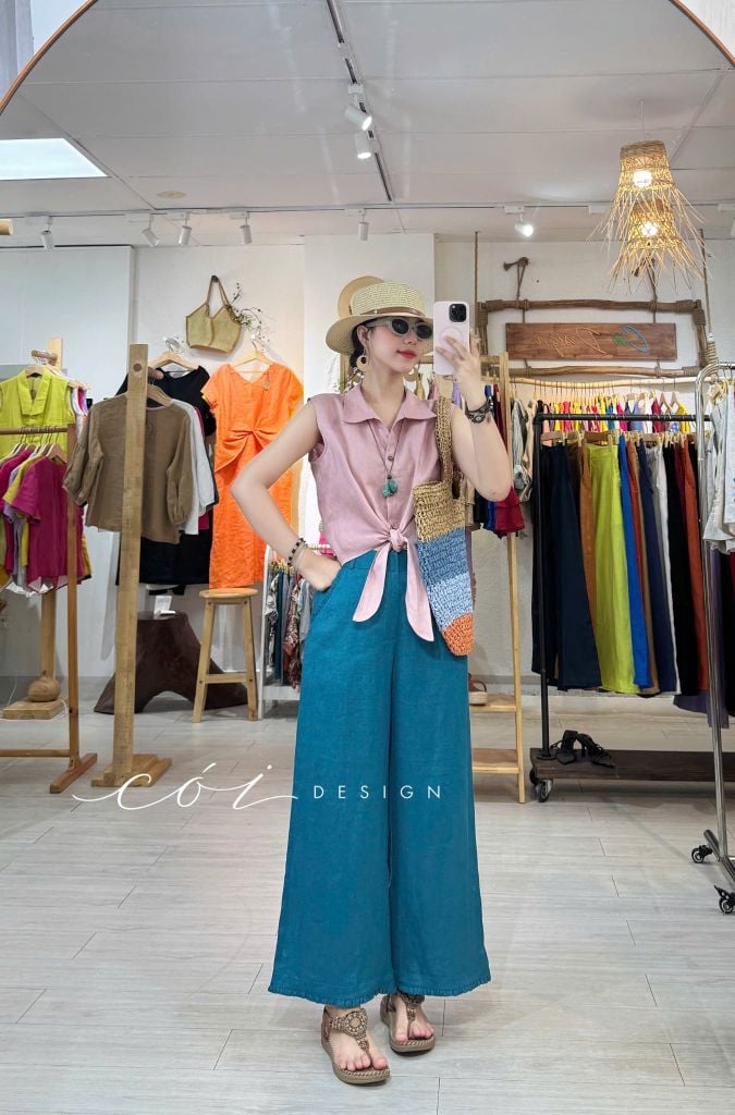 Quần suông phối bèo lai túi linen tưng premium Cói Design