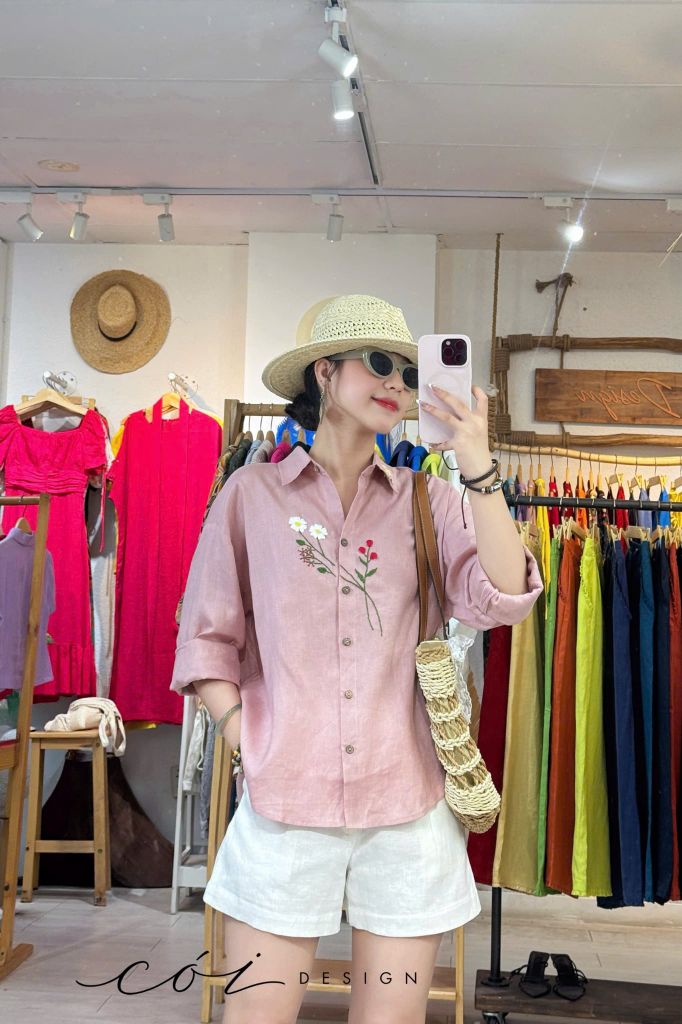 Áo sơ mi thêu Cỏ May linen tưng premium Cói Design
