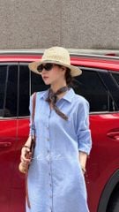 Đầm sơ mi tay dài vạt bầu linen tưng premium Cói Design