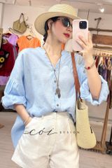 Áo cổ trụ tay nhún form oversize linen tưng premium Cói Design