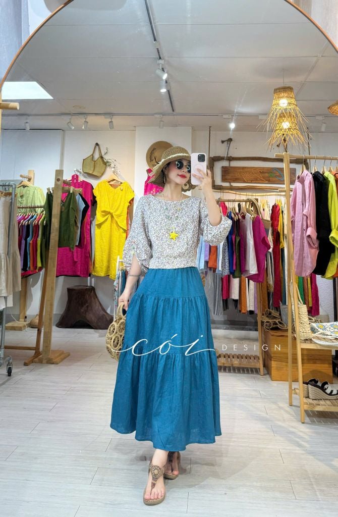 Áo tay phồng phối nơ lưng linen tưng premium Cói Design