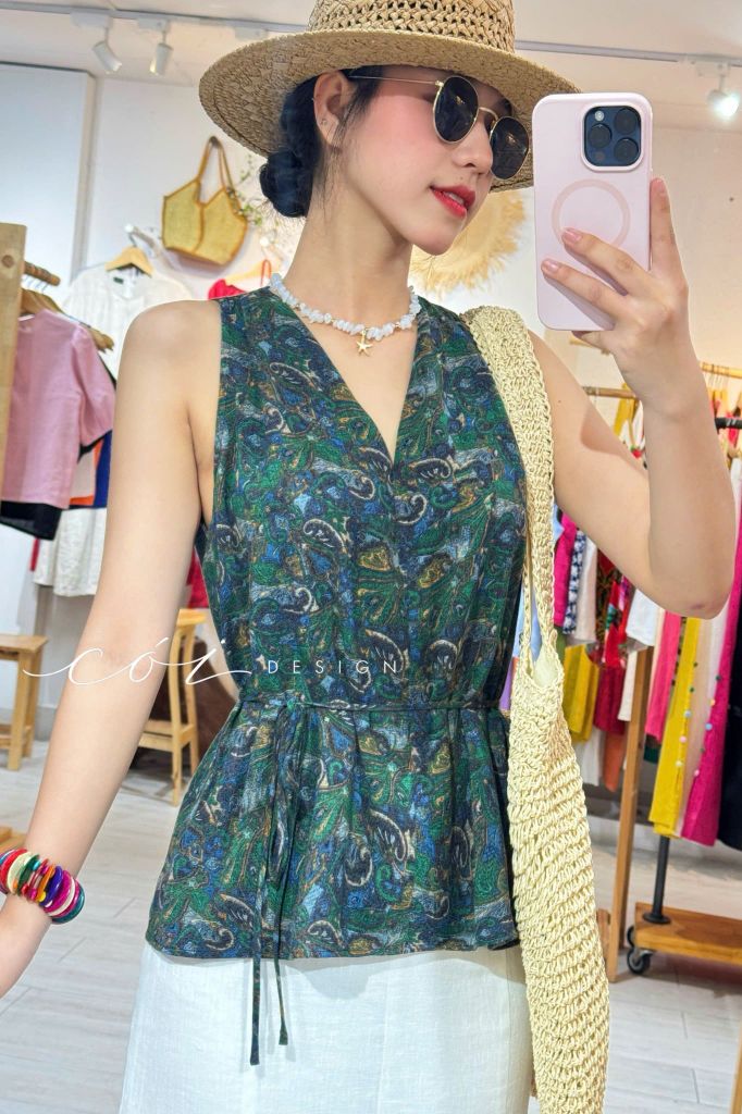 Áo yếm xếp vai linen tưng premium Cói Design