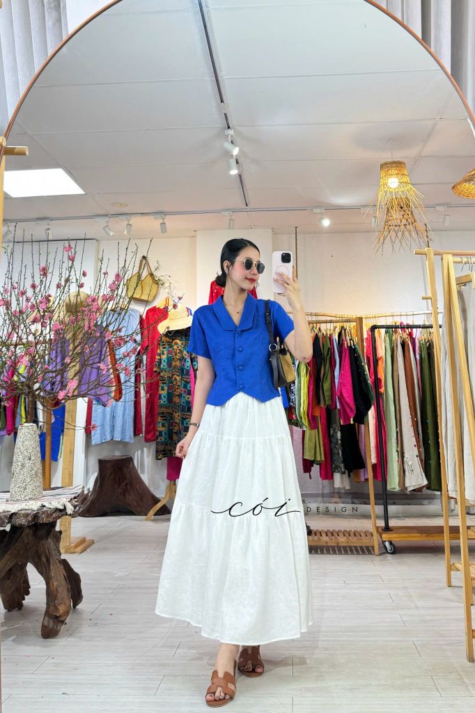 Áo cổ cánh én tay ngắn linen tưng premium Cói Desgin