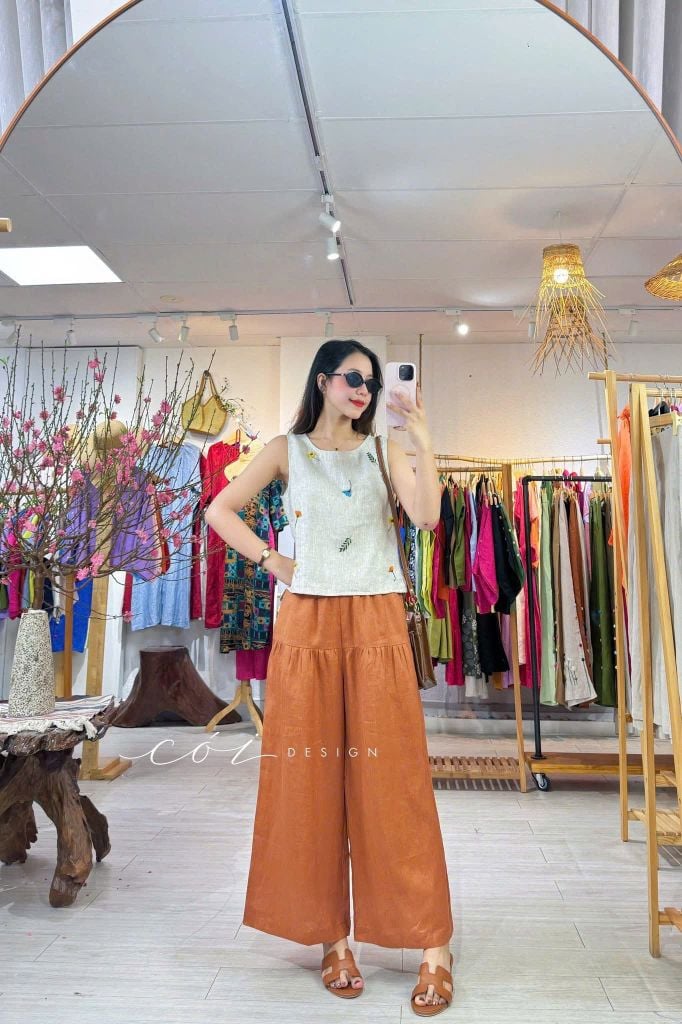 Quần 1 tầng suông lưng thun linen tưng premium Cói Design
