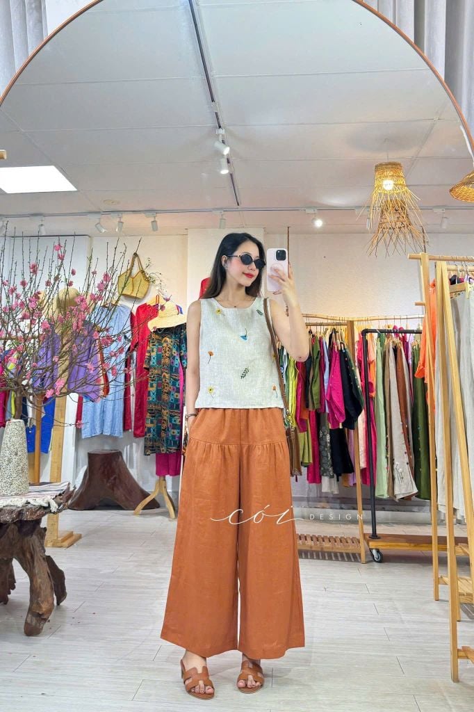 Quần 1 tầng suông lưng thun linen tưng premium Cói Design