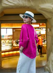 Áo cổ V tay dài nút bọc linen tưng premium Cói Design