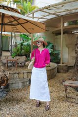 Áo cổ xẻ tròn tay phồng linen tưng premium Cói Design