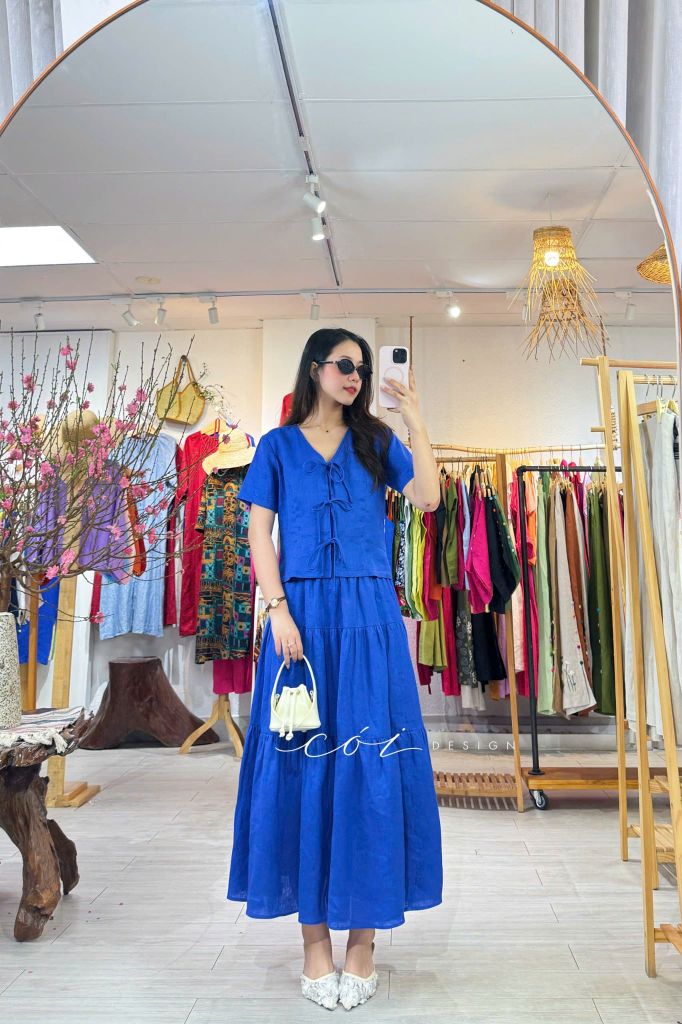 Áo tay ngắn cổ tim linen tưng premium Cói Design