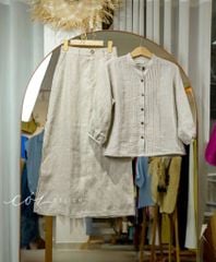 Áo cổ trụ xếp ly tay phồng linen tưng premium Cói Design