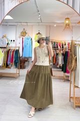 Chân váy 1 tầng nút bọc linen tưng premium Cói Design