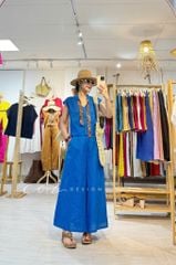 Áo sơ mi phối dây họa tiết linen tưng Cói Design