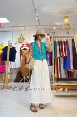 Áo sơ mi phối dây họa tiết linen tưng Cói Design