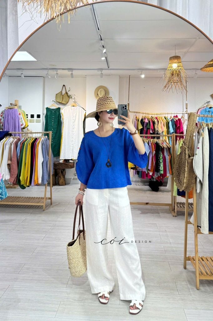 Áo tay rơi đan chéo lưng linen tưng premium Cói Design