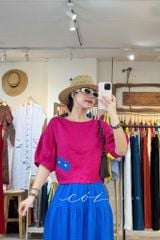 Áo thêu viền cổ phối hoa tua rua handmade linen tưng premium Cói Design