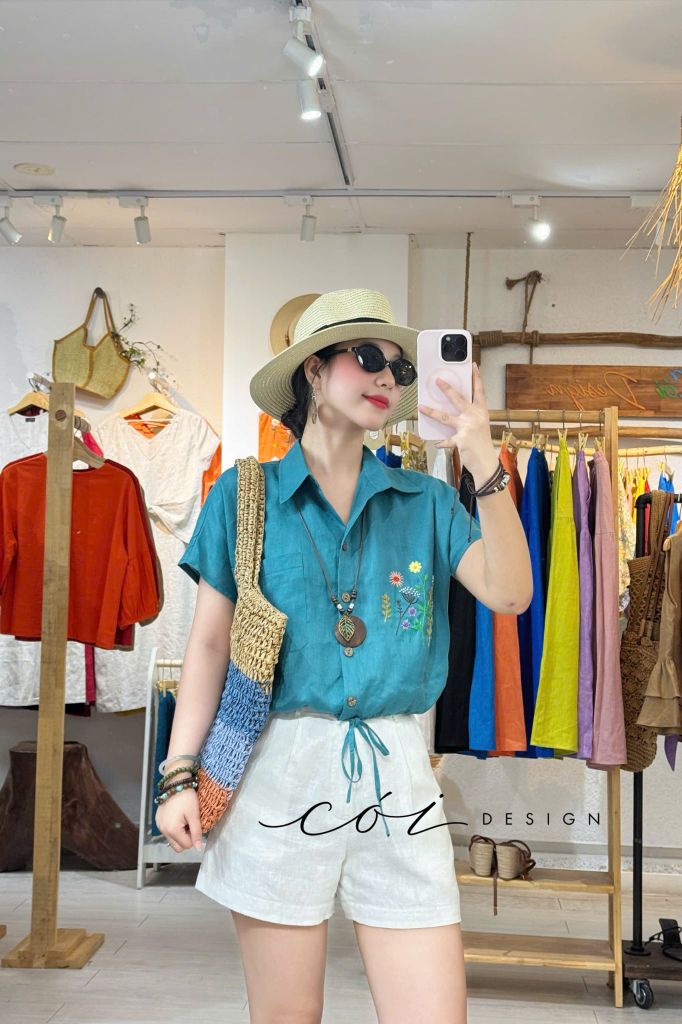 Áo thêu Đồng hoa linen tưng premium Cói Design