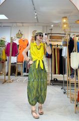 Quần bo gấu hoạ tiết Paisley linen Cói Design