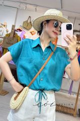 Áo sơ mi croptop 1 túi linen tưng premium Cói Design