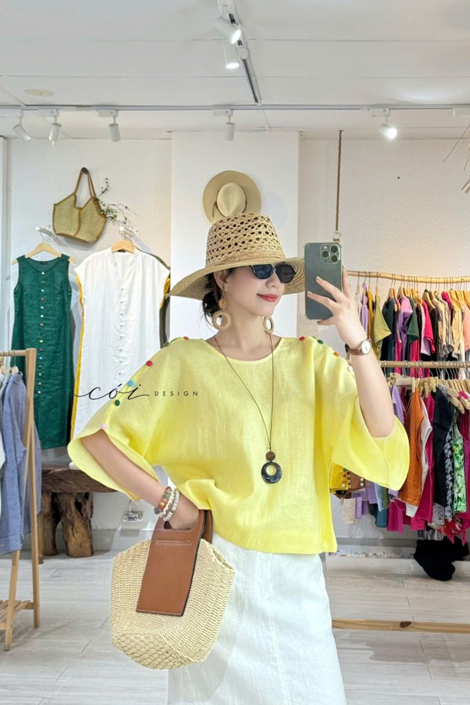 Áo tay rơi đan chéo lưng linen tưng premium Cói Design