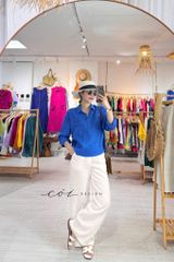 Áo cổ sơ mi 3 nút tay dài linen tưng premium Cói Design