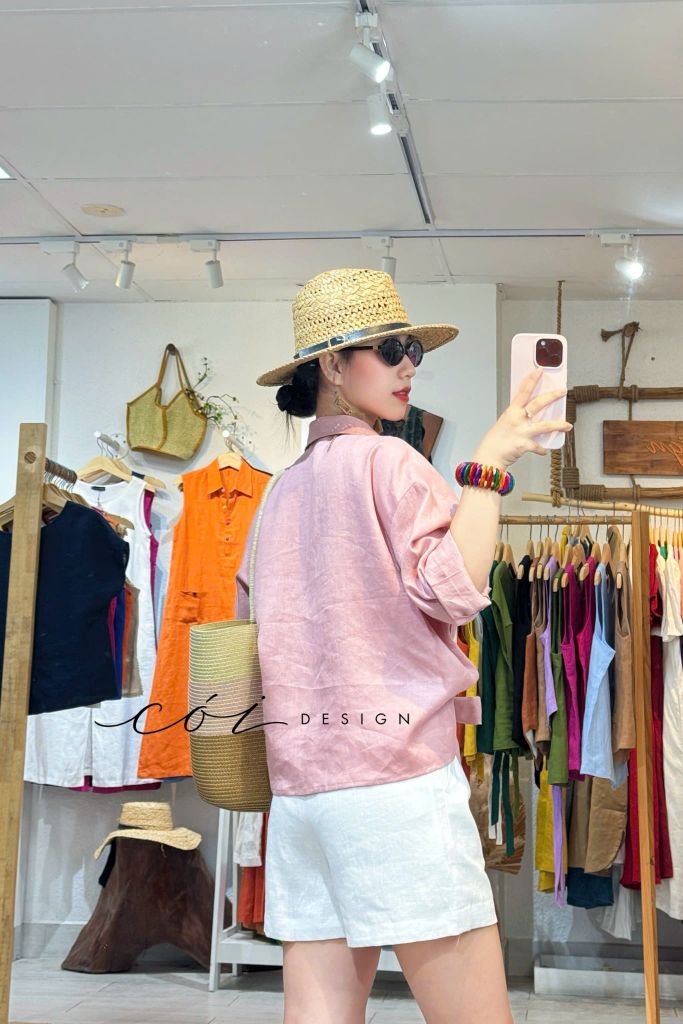 Áo sơ mi thắt nơ linen tưng premium Cói Design