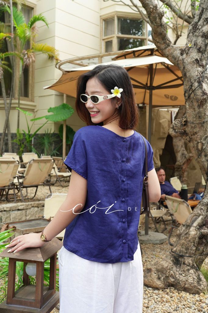 Áo thêu 3 ô linen tưng premium Cói Design