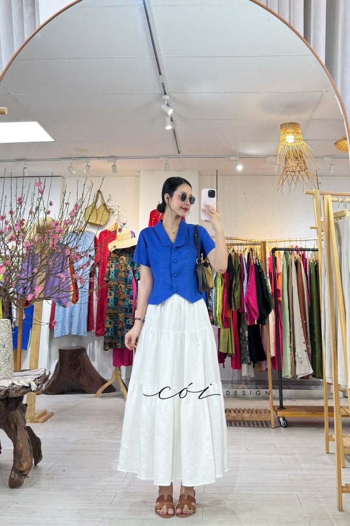 Áo cổ cánh én tay ngắn linen tưng premium Cói Desgin