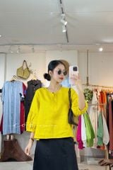 Áo cổ tròn tay nhún lồng đèn linen tưng premium Cói Design