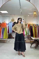 Áo cổ tròn tay nhún lồng đèn linen tưng premium Cói Design
